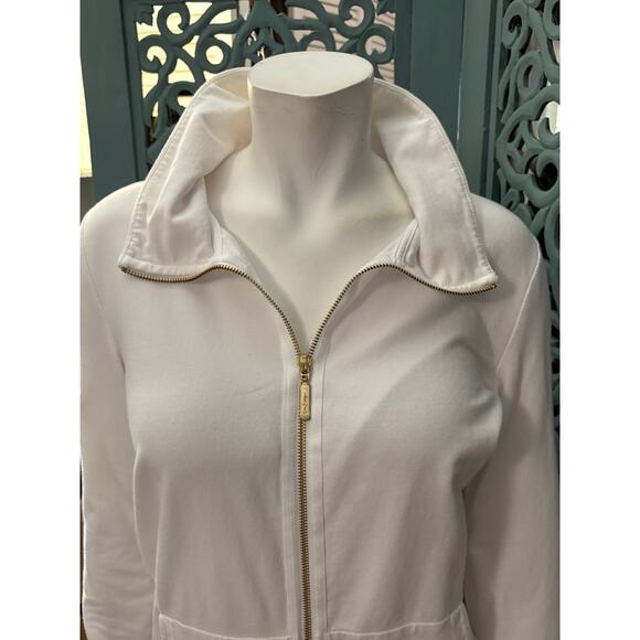 Lilly Pulitzer White French Terry Zip Front Jacket-Pockets-Resort-Coastal-Size M - Picture 3 of 8